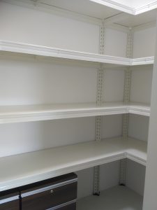 Lshape shelving with cabinet under