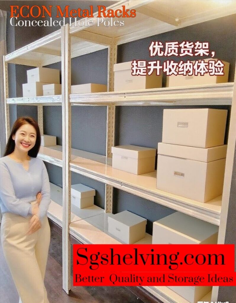 Boltless Rack SG, Storeroom Rack, Storage Rack, Shelving Bed Rack econ-metal-racks-with-satisfied-lady-798x1024 Single Metal Boltless Rack  